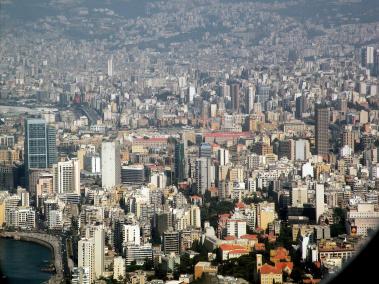 Beirut 01 View Of Downtown From Airplane Includes Platinum Tower, Holiday Inn, Al Amin Mosque, Grand Serail, AUB, Al Murr Tower